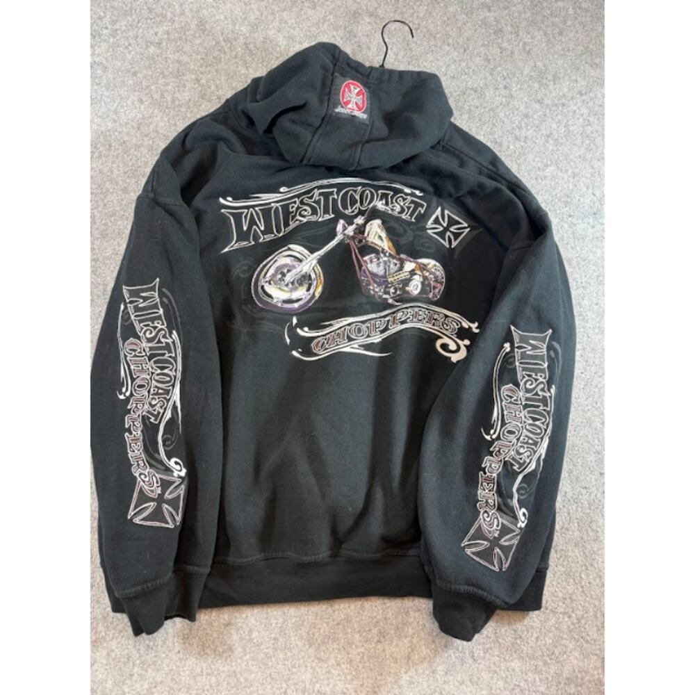 VTG Y2K West Coast Choppers Jesse James Pullover Hoodie Men 2XL Black Iron Cross